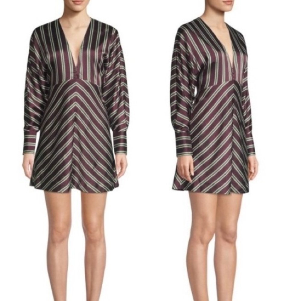 Alexis Tena Striped V-neck A-line Deep Plunge V Mini Dress Size S - Picture 2 of 14